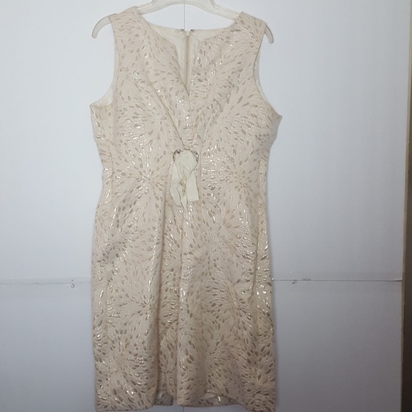 Jessica Howard Petite Midi Dress Cream Tan SZ 14 - Picture 1 of 8
